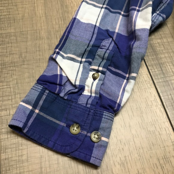 L.L. Bean Button Up Shirt Womens Size M Purple Plaid Flannel Fleece Lined Winter - Picture 6 of 9